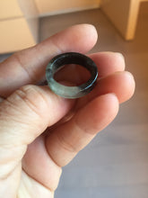 Load image into Gallery viewer, 17.1mm Size 6 3/4 100% natural type A ice watery black/clear (Wu ji, 冰乌鸡) Chinese ink painting(水墨) jadeite jade square band ring AT104
