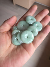 Load image into Gallery viewer, 23.5-27.7mm 100% Natural apple green/white jadeite Jade Safety Guardian Button(donut) Pendant group BK112
