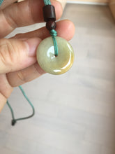 Load image into Gallery viewer, 23.8mm Type A 100% Natural light green yellow Jadeite Jade Safety Guardian Button donuts Pendant PC114
