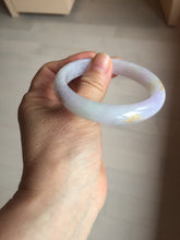 Load image into Gallery viewer, 55.5mm 100% Natural type A light green purple white carved and golden-painted Jadeite Jade bangle BP169-0272
