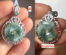 Load image into Gallery viewer, Type A 100% Natural dark green with green floating flowers Jadeite Jade Safety Guardian Button donuts Pendant group X138
