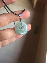 Load image into Gallery viewer, 22.9mm Type A 100% Natural white with green floating flowers Jadeite Safety Guardian Button donuts pendant PD13
