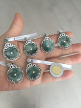 Load image into Gallery viewer, Type A 100% Natural dark green with green floating flowers Jadeite Jade Safety Guardian Button donuts Pendant group X138
