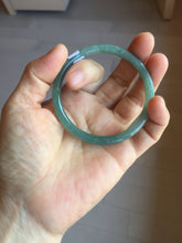 Load image into Gallery viewer, 54.5mm Certified Type A 100% Natural icy watery deep sea dark green/blue/gray/black Guatemala slim round cut Jadeite bangle PB140-8148
