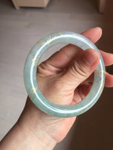 Load image into Gallery viewer, 55.5mm 100% Natural type A icy watery green/blue carved and golden-painted chubby round cut Jadeite Jade bangle PC74
