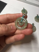 Load image into Gallery viewer, 24.8mm Type A 100% Natural oily light green/gray Jadeite Jade concentric circle safety Guardian ring Pendant (子母扣,同心环) AY96
