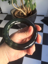 Load image into Gallery viewer, 58.2mm Certified 100% Natural dark green with light green fern frost chubby round cut nephrite Hetian Jade bangle HT101-0795
