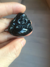 Load image into Gallery viewer, 100% Natural dark green/black jadeite jade(Mocui, 墨翠) happy buddha Pendant/handhold worry stone BL138
