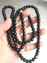 Load image into Gallery viewer, 7.5mm 100% natural type A black/dark green (Mocui, 墨翠)  jadeite jade bead necklace BN78
