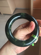 Load image into Gallery viewer, 57.9mm Certified 100% Natural dark green with light green fern frost chubby round cut nephrite Hetian Jade bangle HT102-0801
