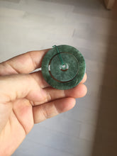 Load image into Gallery viewer, 41.2mm Type A 100% Natural icy dark green/gray Jadeite Jade concentric ring safety Guardian donut Pendant PB195-4
