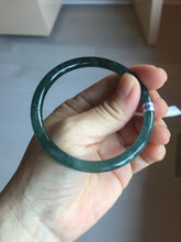 Load image into Gallery viewer, 56mm Certified Type A 100% Natural dark green/blue/gray with flying snow Guatemala slim round cut Jadeite bangle PD17-4445
