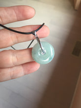 Load image into Gallery viewer, 22.9mm Type A 100% Natural white with green floating flowers Jadeite Safety Guardian Button donuts pendant PD13
