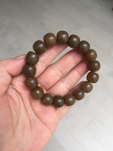 Load image into Gallery viewer, 100% Natural 12x11mm dark sugar brown black vintage style nephrite Hetian Jade bead bracelet HF82
