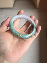 Load image into Gallery viewer, 57.9mm 100% Natural type A dark greenpurple carved and golden-painted Jadeite Jade bangle BP168-0261
