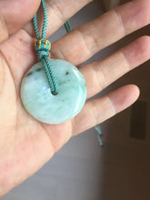 Load image into Gallery viewer, 34.4mm Type A 100% Natural light green Jadeite Jade Safety Guardian Button donuts pendant PA107
