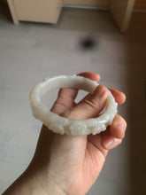Load image into Gallery viewer, 62.3mm 100% natural pale pink/white carved Plum blossoms Quartzite (Shetaicui jade) bangle SY7
