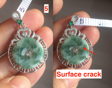 Load image into Gallery viewer, Type A 100% Natural dark green with green floating flowers Jadeite Jade Safety Guardian Button donuts Pendant group X138
