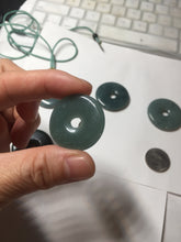 Load image into Gallery viewer, 27-33mm Type A 100% Natural dark green blue Guatemala Jadeite Safety Guardian Button donuts pendant BP179
