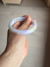 Load image into Gallery viewer, 55.5mm 100% Natural type A light green purple white carved and golden-painted Jadeite Jade bangle BP169-0272
