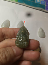 Load image into Gallery viewer, 100% natural type A icy water  light green/white Lotus Terrace Guanyin jadeite jade pendant F125
