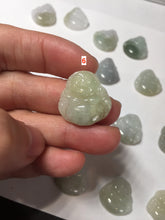 Load image into Gallery viewer, 100% Natural type A icy watery light green white small happy Buddha (拇指佛) jadeite Jade pendant group F131
