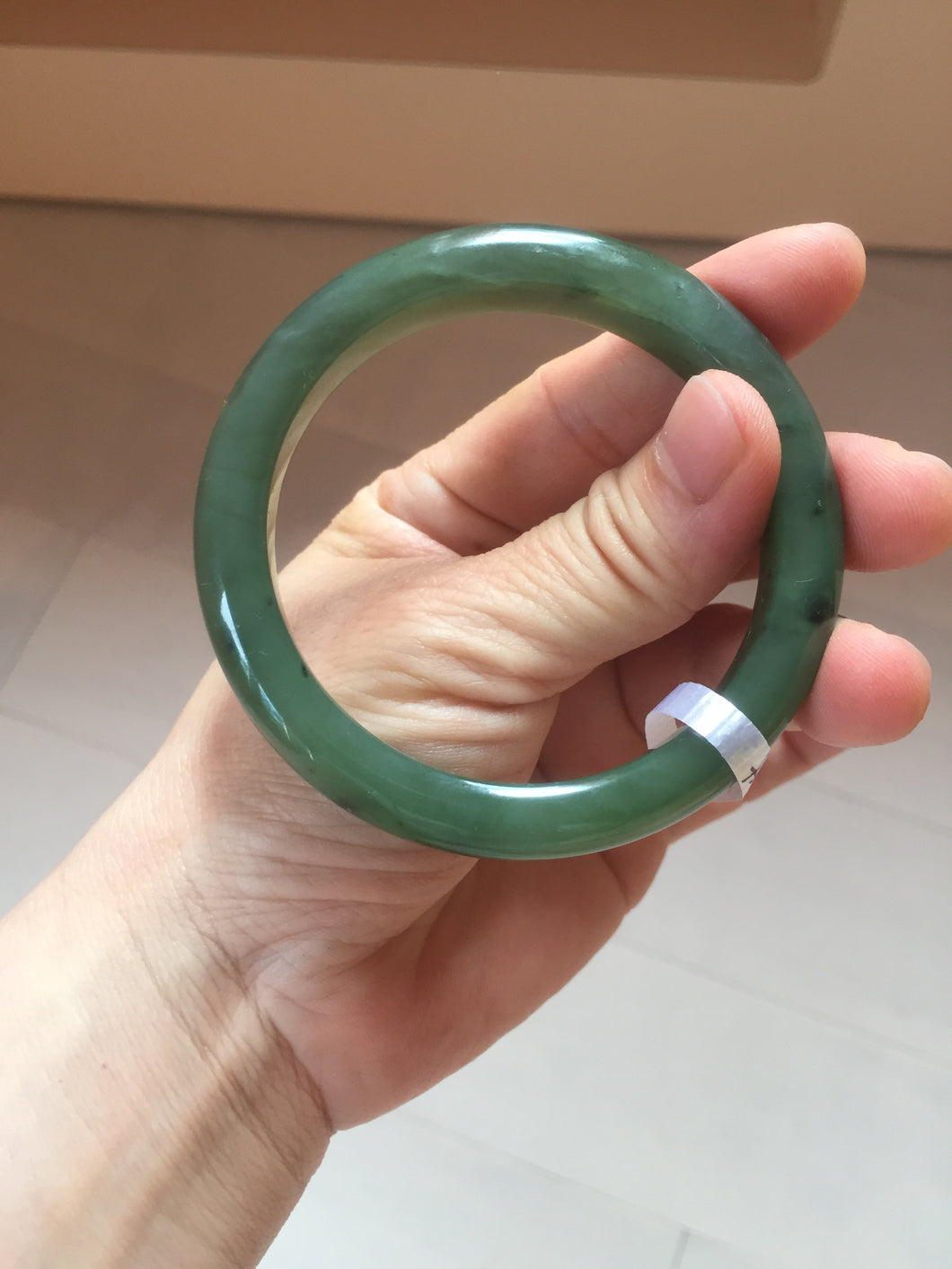 56.3mm certified 100% Natural dark green black (碧玉) round cut nephrite Jade bangle HT104-1584