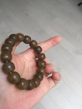 Load image into Gallery viewer, 100% Natural 12x11mm dark sugar brown black vintage style nephrite Hetian Jade bead bracelet HF82
