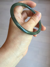 Load image into Gallery viewer, 63mm Certified Type A 100% Natural deep sea dark green/blue/black slim round cut Guatemala Jadeite bangle PC62-7020
