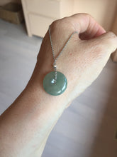 Load image into Gallery viewer, 15.7mm Type A 100% Natural icy watery green Jadeite Jade Safety Guardian Button donuts Pendant PC113
