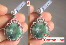 Load image into Gallery viewer, Type A 100% Natural dark green with green floating flowers Jadeite Jade Safety Guardian Button donuts Pendant group X138
