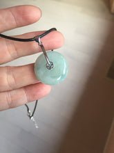 Load image into Gallery viewer, 22.9mm Type A 100% Natural white with green floating flowers Jadeite Safety Guardian Button donuts pendant PD13
