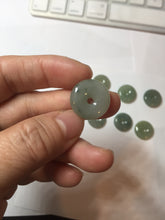 Load image into Gallery viewer, 17.8mm Type A 100% Natural icy watery dark green white gray Jadeite Jade Safety Guardian Button donuts Pendant group PB151

