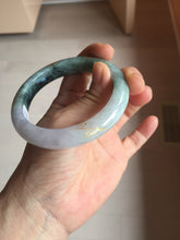 Load image into Gallery viewer, 57.9mm 100% Natural type A dark greenpurple carved and golden-painted Jadeite Jade bangle BP168-0261
