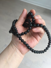 Load image into Gallery viewer, 7.5mm 100% natural type A black/dark green (Mocui, 墨翠)  jadeite jade bead necklace BN78
