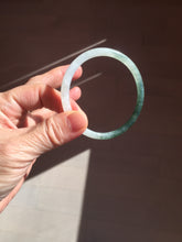 Load image into Gallery viewer, 55.3mm Certified type A 100% Natural icy watery dark green white half mountain half water two-tone(半山半水) slim round cut Jadeite bangle BG218-8579
