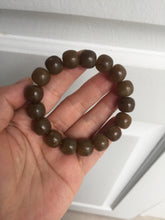 Load image into Gallery viewer, 100% Natural 12x11mm dark sugar brown black vintage style nephrite Hetian Jade bead bracelet HF82
