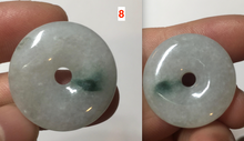 Load image into Gallery viewer, 23-26mm 100% Natural icy watery green/white with green floating flowers jadeite Jade Safety Guardian Button(donut) Pendant/worry stone AR98
