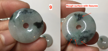 Load image into Gallery viewer, 23-26mm 100% Natural icy watery green/white with green floating flowers jadeite Jade Safety Guardian Button(donut) Pendant/worry stone AR98
