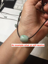 Load image into Gallery viewer, 13.3-13.5mm Type A 100% Natural sunny green/white/light purple olive shape Jadeite Jade LuluTong (Every road is smooth) bead pendant group BP154
