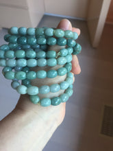 Load image into Gallery viewer, 9.8x8mm 100% natural type A light green blue olive(Lulutong) jadeite beads bracelet group Bp188
