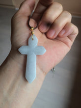 Load image into Gallery viewer, 100% Natural type A light green/white/gray jadeite Jade Hand-held cross or cross pendant AY55
