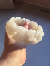 Load image into Gallery viewer, 60mm 100% natural white gray carved Peony and flowers Quartzite (Shetaicui jade) bangle SY109
