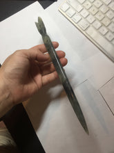 Load image into Gallery viewer, 22cm 100% Natural light green black Xiu Jade Serpentine vantage fish square style hairpin AW21
