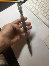 Load image into Gallery viewer, 22cm 100% Natural light green black Xiu Jade Serpentine vantage fish square style hairpin AW21
