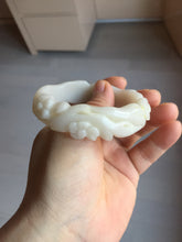 Load image into Gallery viewer, 53mm 100% natural light beige white Quartzite (Shetaicui jade) carved Magpie and plum blossom bangle SY107
