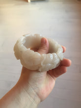 Load image into Gallery viewer, 60mm 100% natural white gray carved Peony and flowers Quartzite (Shetaicui jade) bangle SY109
