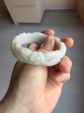 Load image into Gallery viewer, 53mm 100% natural light beige white Quartzite (Shetaicui jade) carved Magpie and plum blossom bangle SY107
