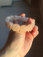 Load image into Gallery viewer, 60mm 100% natural light pink orange white Quartzite (Shetaicui jade) carved flowers bangle SY110
