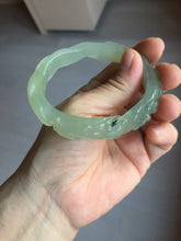 Load image into Gallery viewer, 57mm 100% natural icy watery light green carved nine-tailed fox Xiu Jade (Serpentine) bangle SY106
